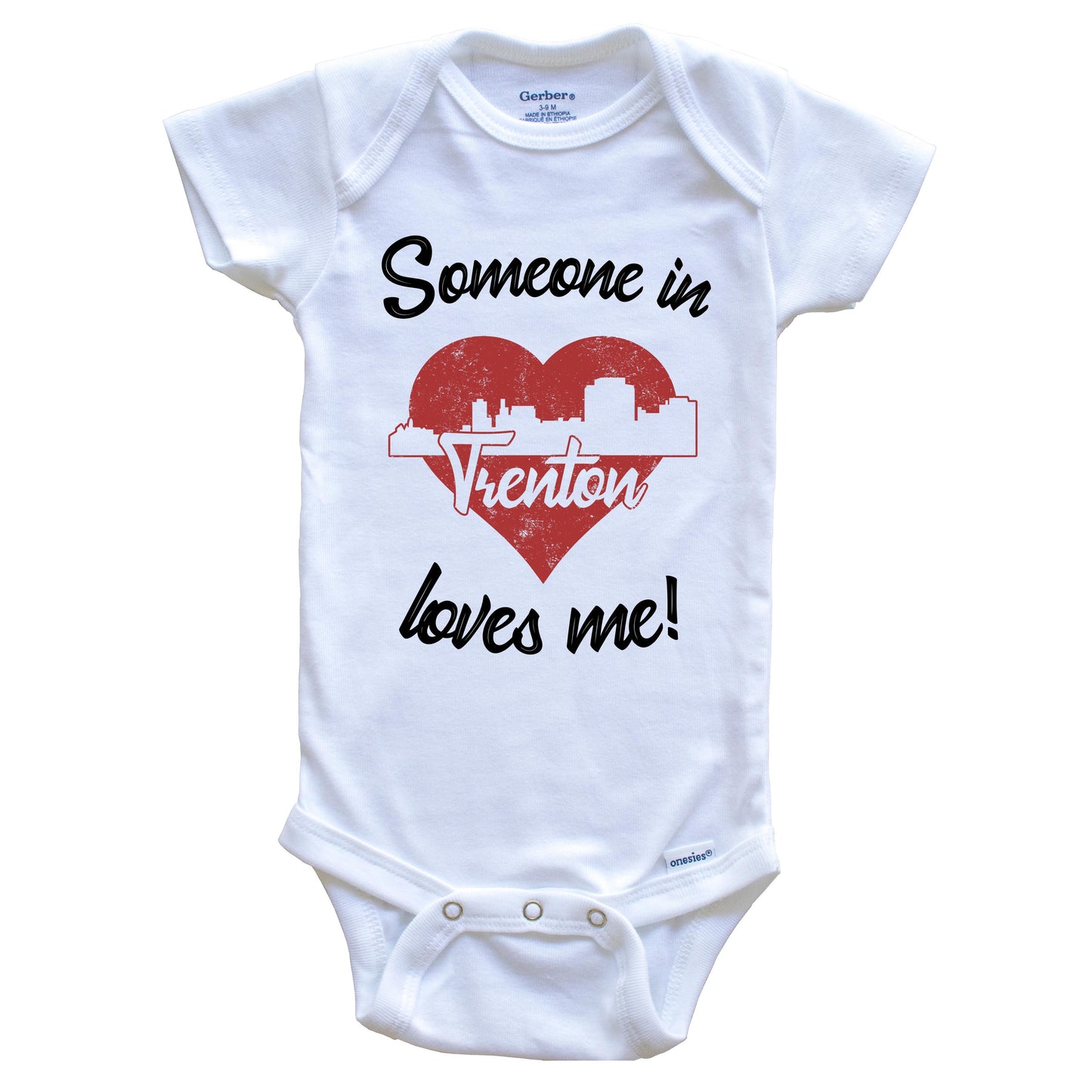 Someone In Trenton Loves Me Red Heart Skyline Baby Onesie