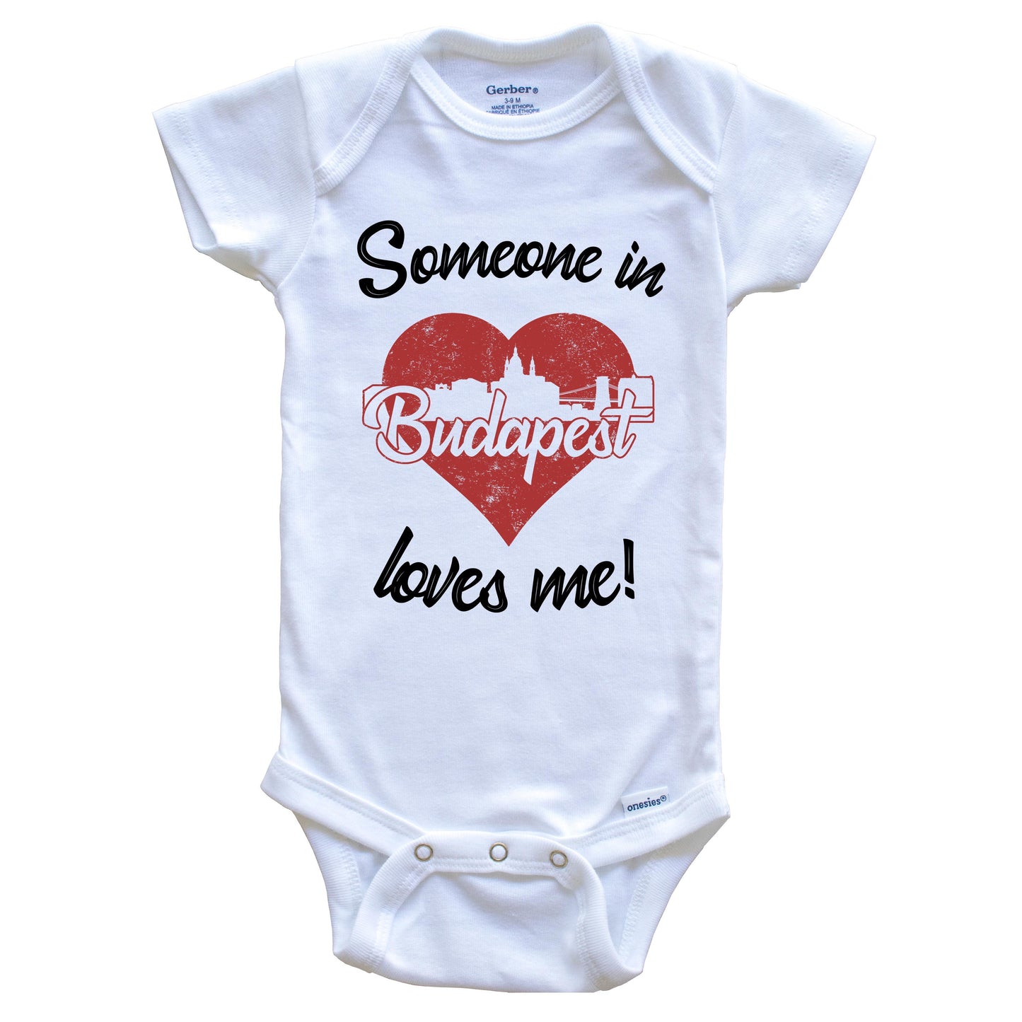 Someone In Budapest Loves Me Red Heart Skyline Baby Onesie