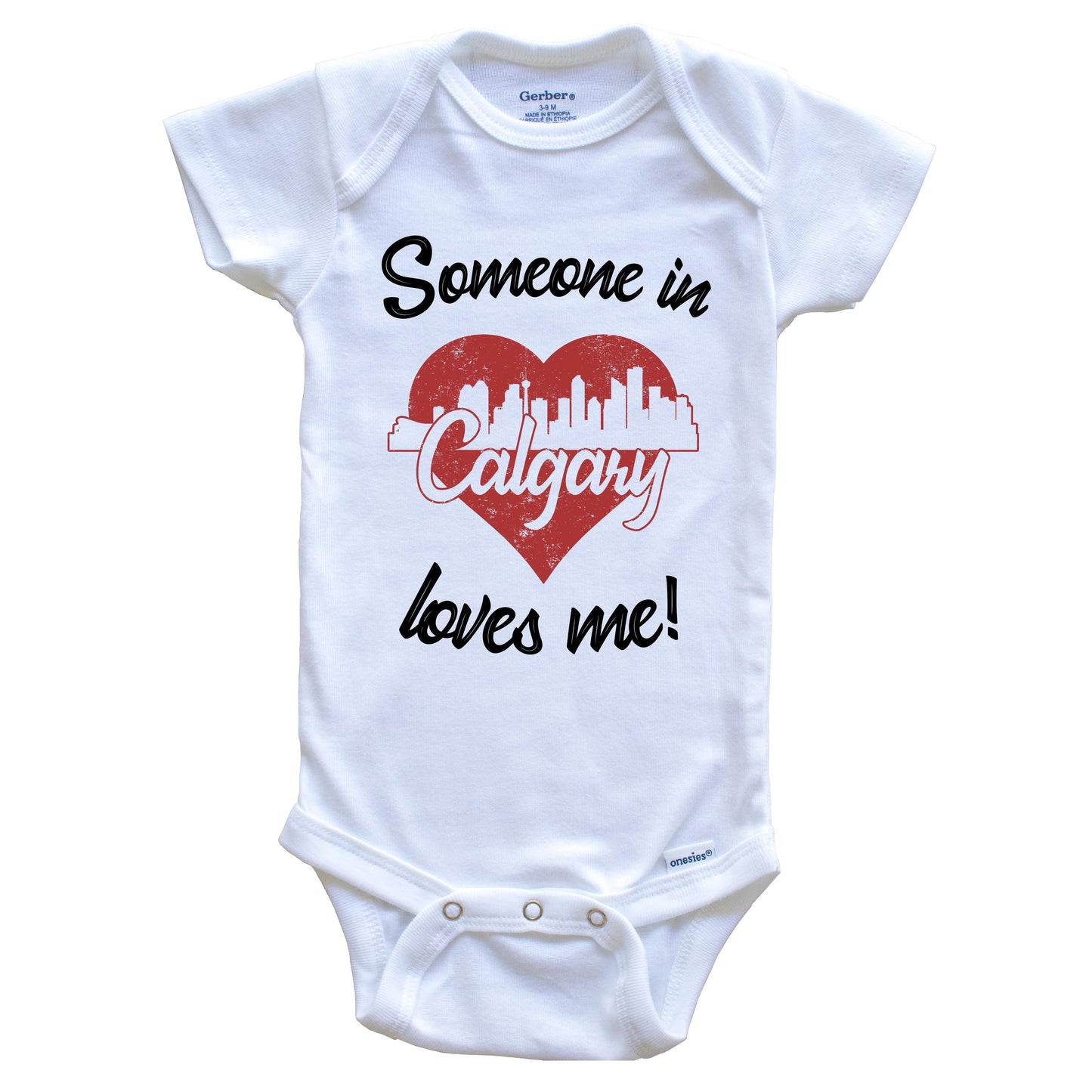 Someone In Calgary Loves Me Red Heart Skyline Baby Onesie