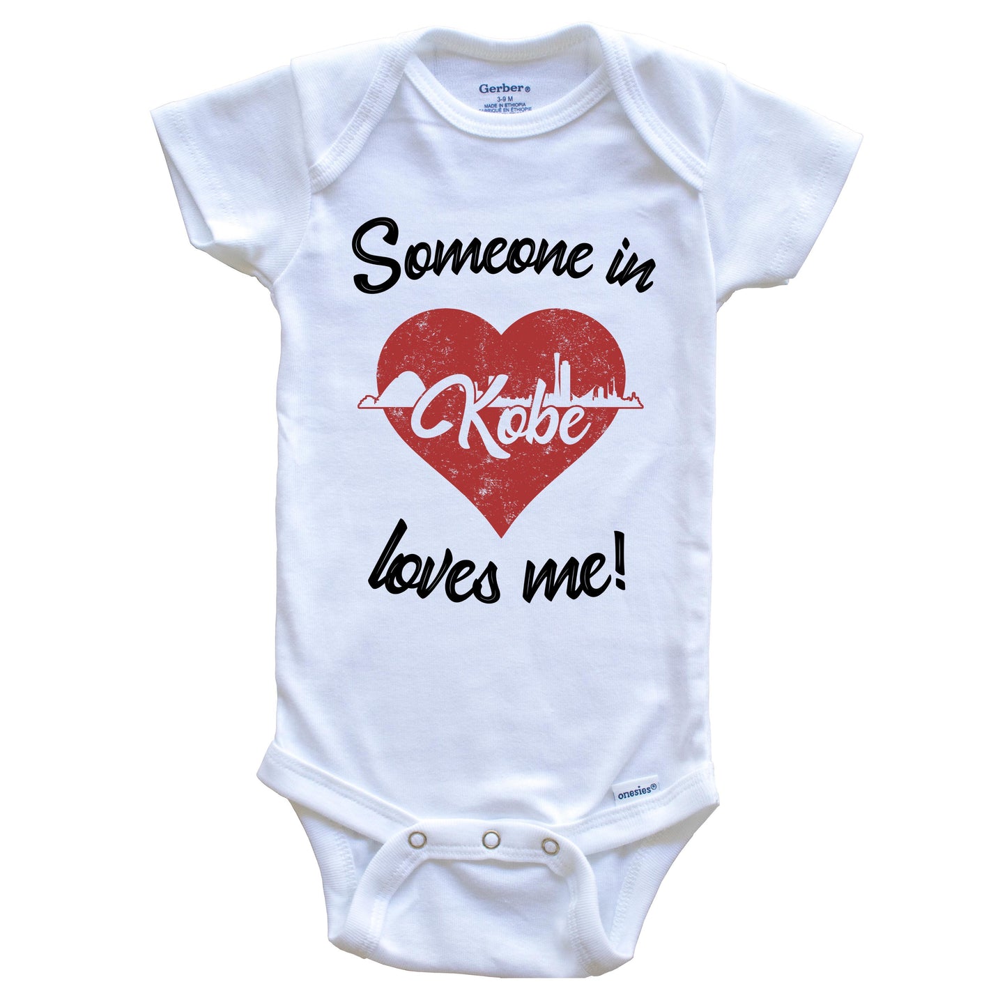 Someone In Kobe Loves Me Red Heart Skyline Baby Onesie