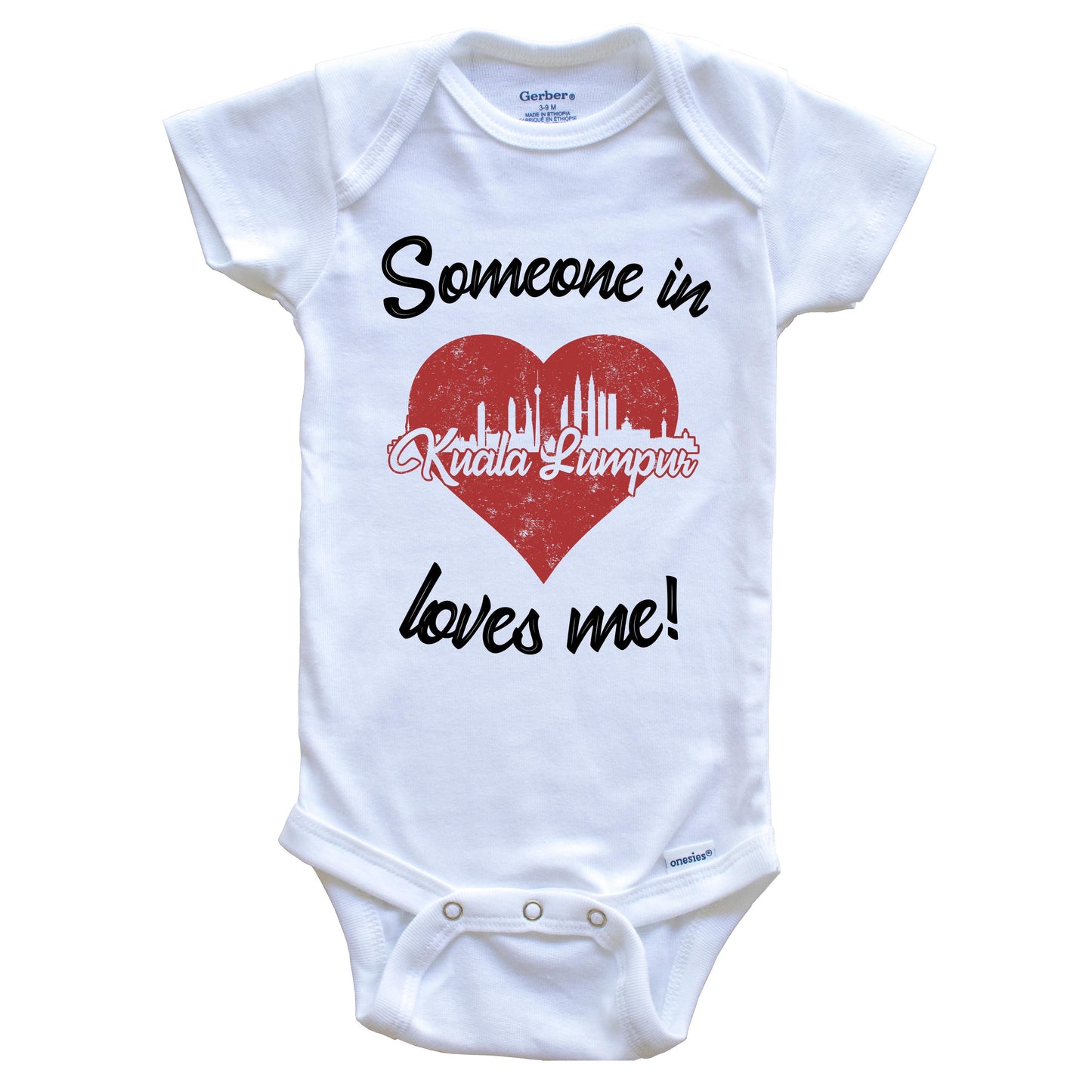 Someone In Kuala Lumpur Loves Me Red Heart Skyline Baby Onesie