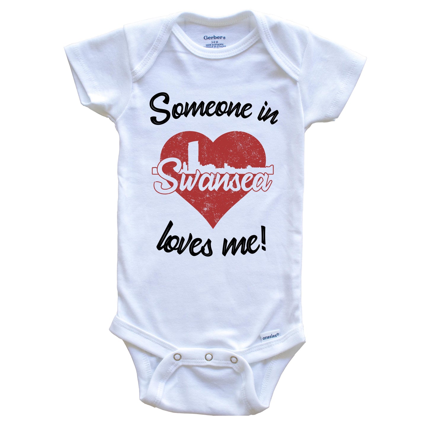 Someone In Swansea Loves Me Red Heart Skyline Baby Onesie