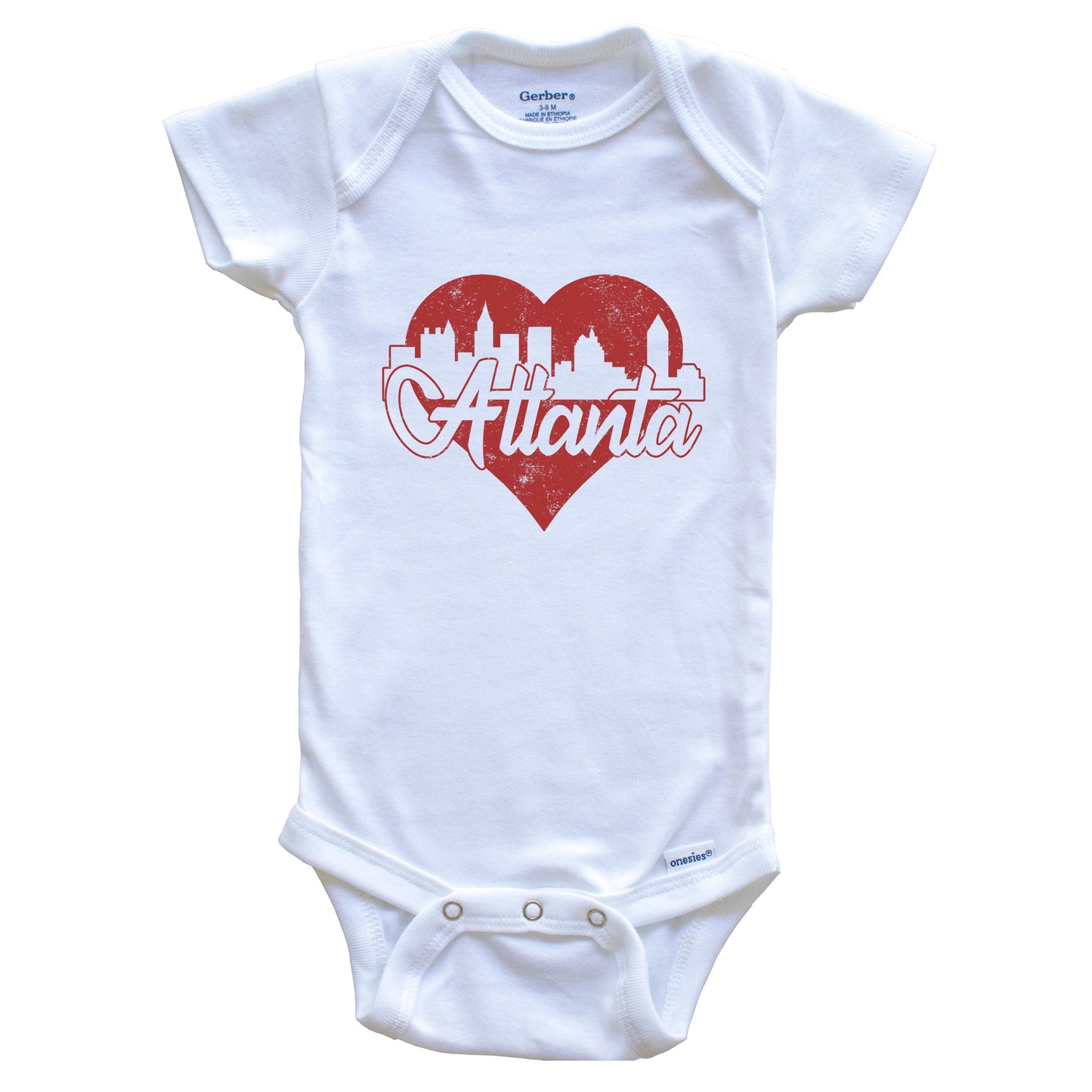 Retro Atlanta Georgia Skyline Red Heart Baby Onesie