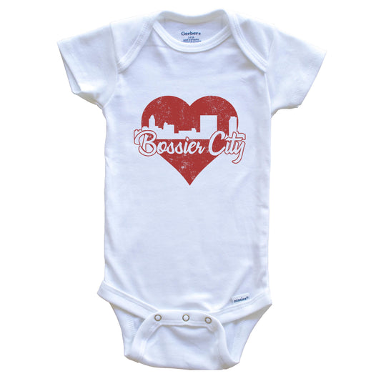 Retro Bossier City Louisiana Skyline Red Heart Baby Onesie