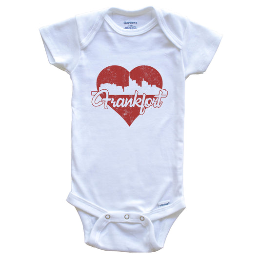 Retro Frankfort Kentucky Skyline Red Heart Baby Onesie
