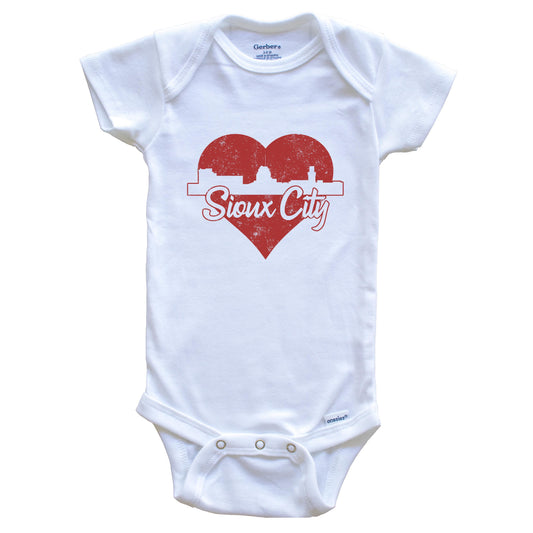 Retro Sioux City Iowa Skyline Red Heart Baby Onesie