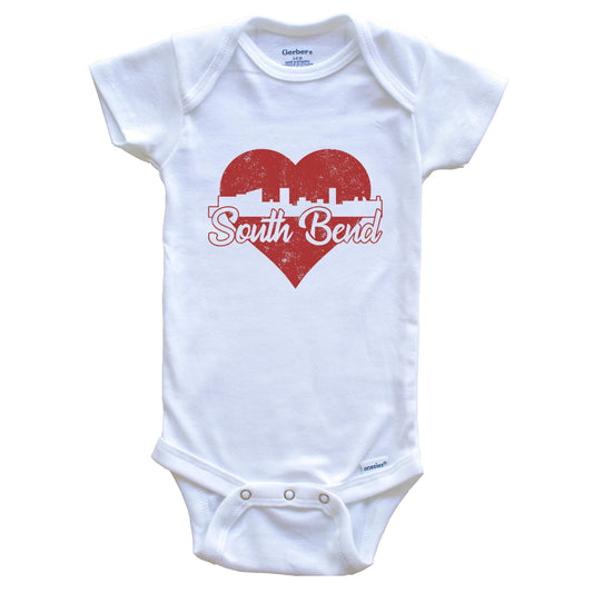 Retro South Bend Indiana Skyline Red Heart Baby Onesie