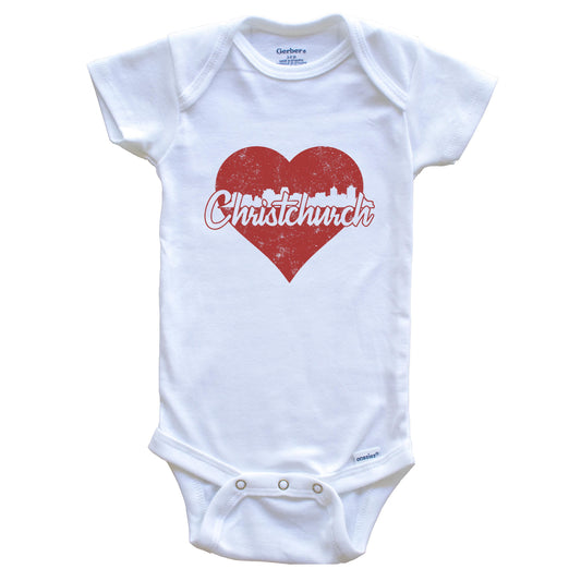Retro Christchurch New Zealand Skyline Red Heart Baby Onesie