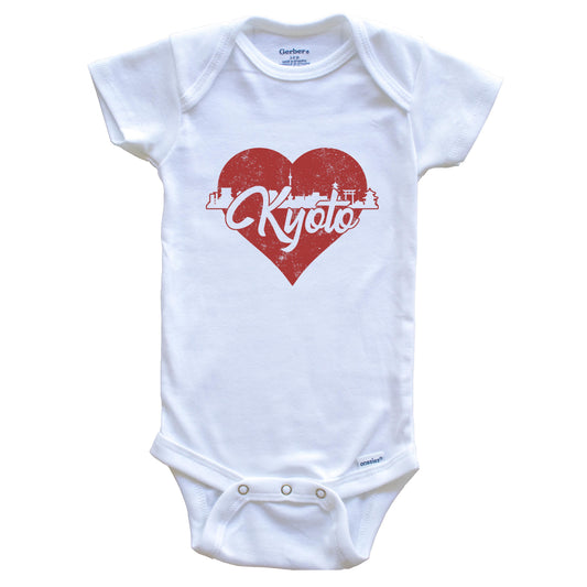 Retro Kyoto Japan Skyline Red Heart Baby Onesie