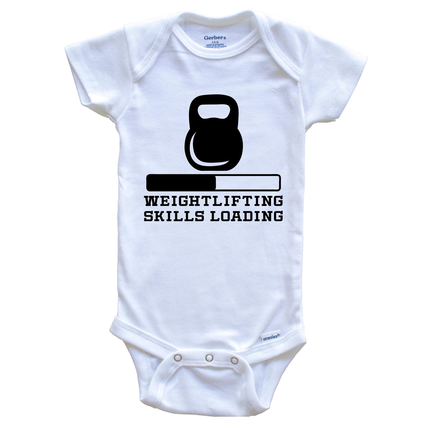 Weightlifting Skills Loading Funny Kettlebell Humor Baby Onesie