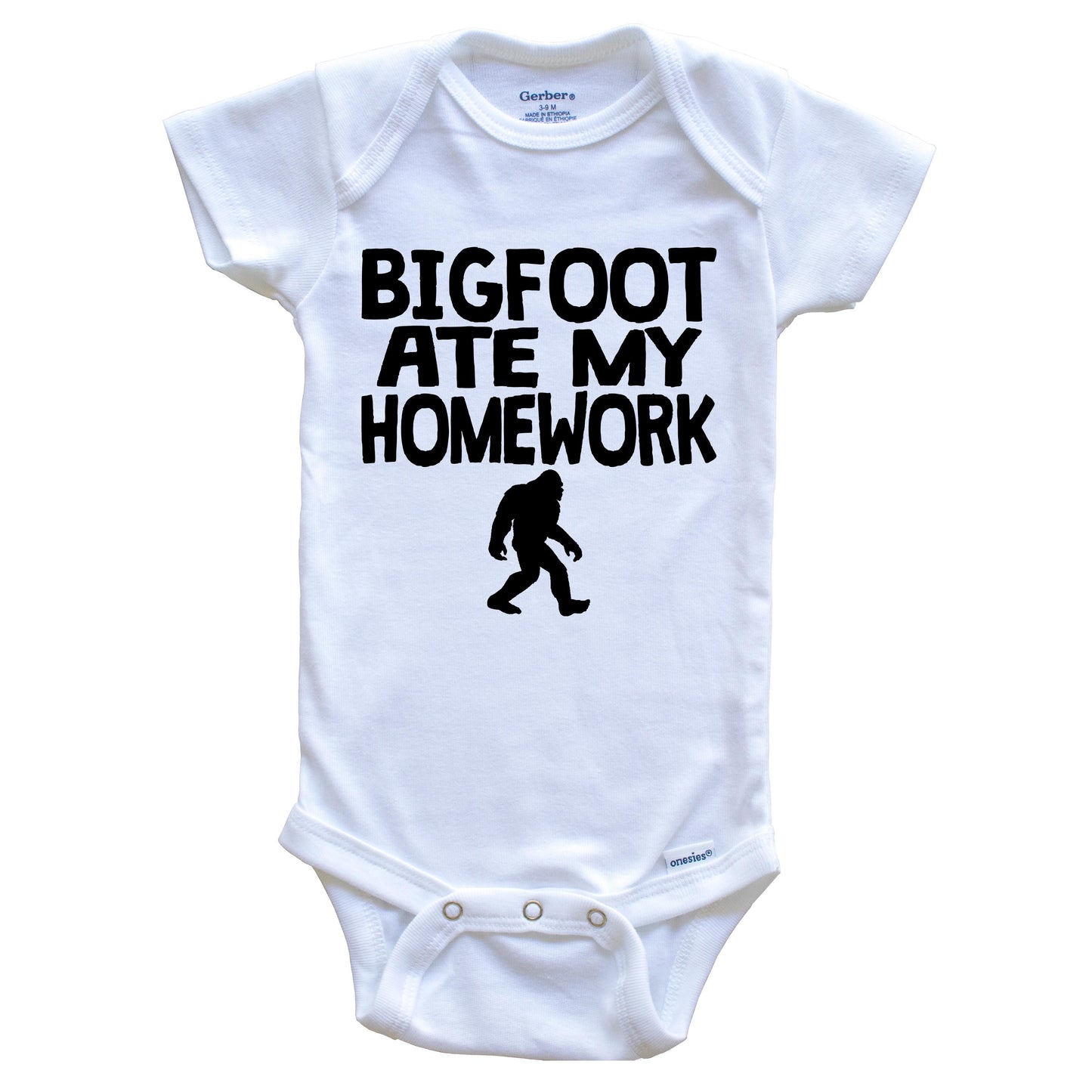 Bigfoot Ate My Homework Funny Sasquatch Baby Onesie