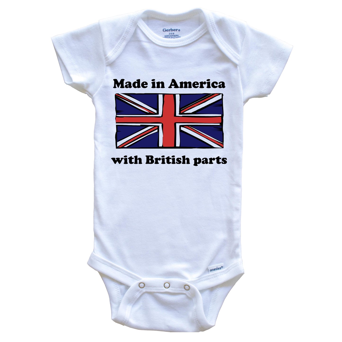 Made In America With British Parts Funny United Kingdom Flag Baby Onesie