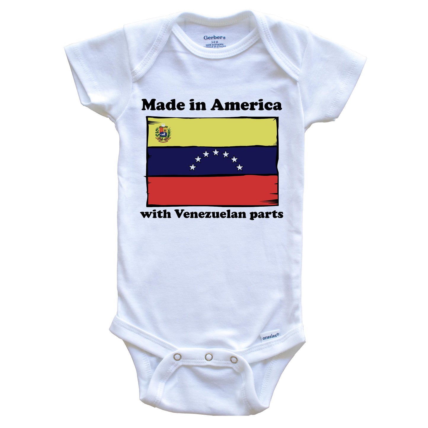 Made In America With Venezuelan Parts Funny Venezuela Flag Baby Onesie