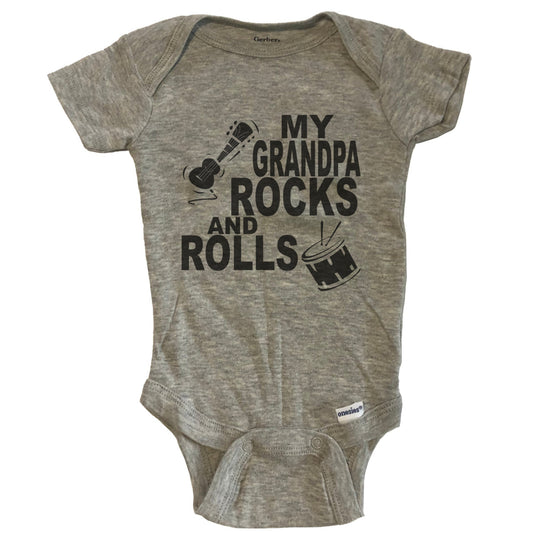My Grandpa Rocks And Rolls Music Baby Onesie - Grey