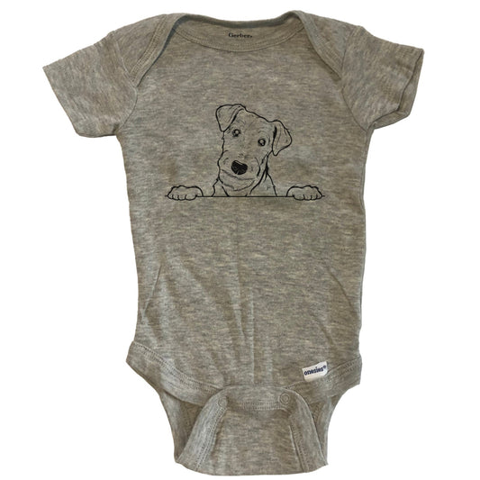 Airedale Terrier Dog Breed Drawing Cute One Piece Baby Bodysuit - Grey