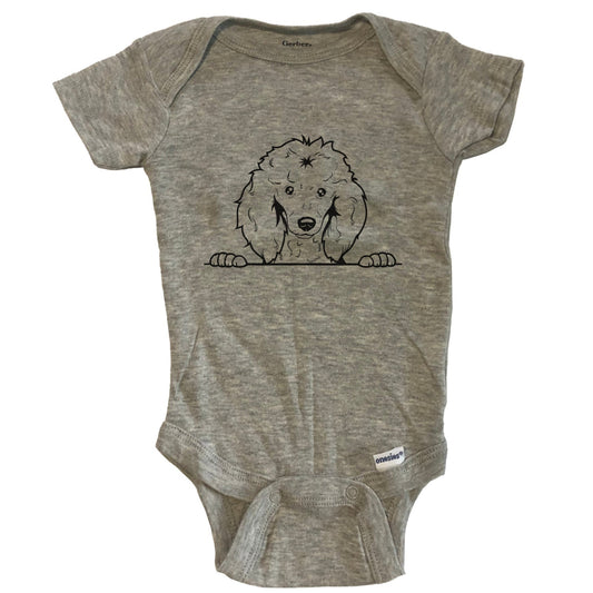 Poodle Dog Breed Drawing Cute One Piece Baby Bodysuit - Grey