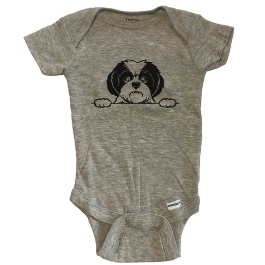 Shih Tzu Dog Breed Drawing Cute One Piece Baby Bodysuit - Grey