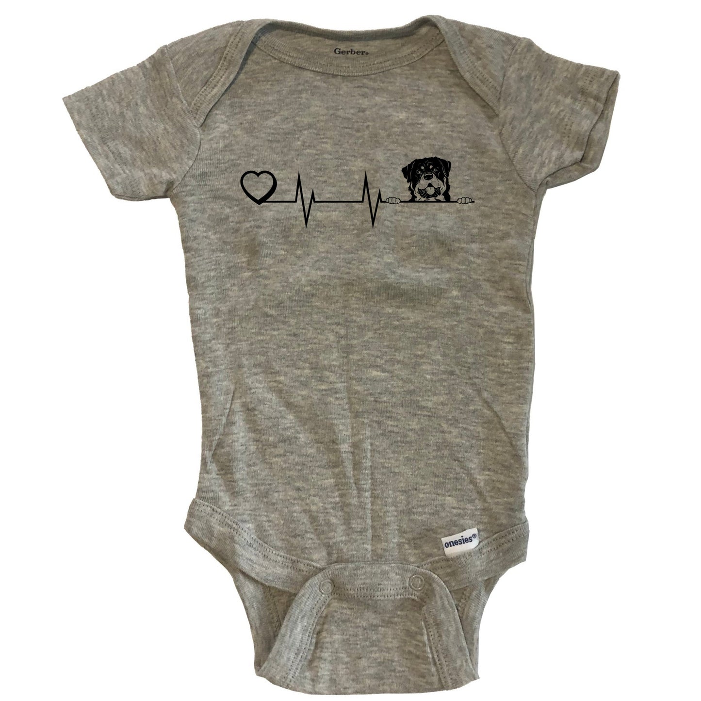 Heart Heartbeat Line Chart Rottweiler Dog Breed Baby Bodysuit - Grey