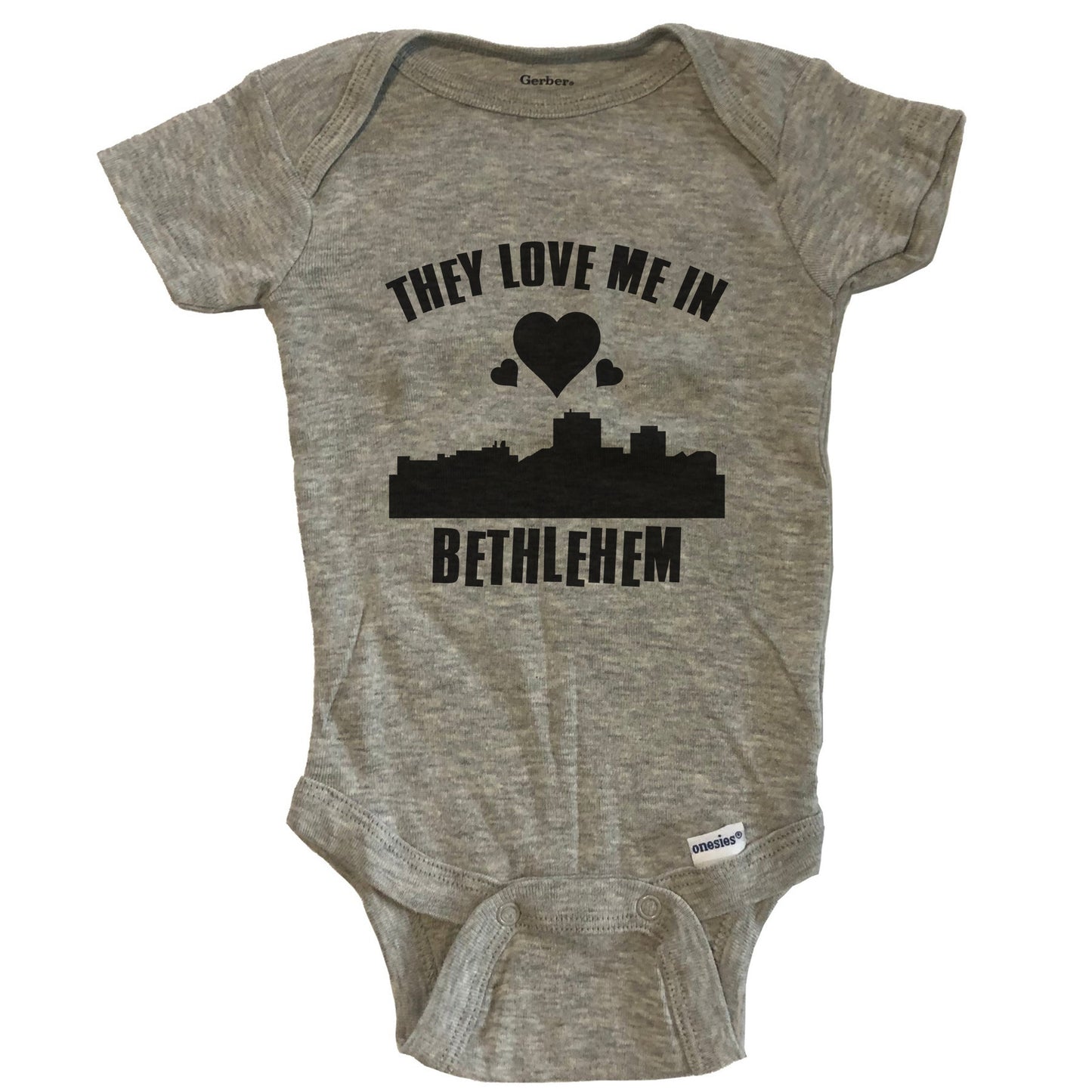 They Love Me In Bethlehem Pennsylvania Hearts Skyline One Piece Baby Bodysuit - Grey
