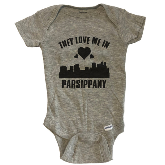 They Love Me In Parsippany New Jersey Hearts Skyline One Piece Baby Bodysuit - Grey
