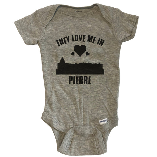 They Love Me In Pierre South Dakota Hearts Skyline One Piece Baby Bodysuit - Grey