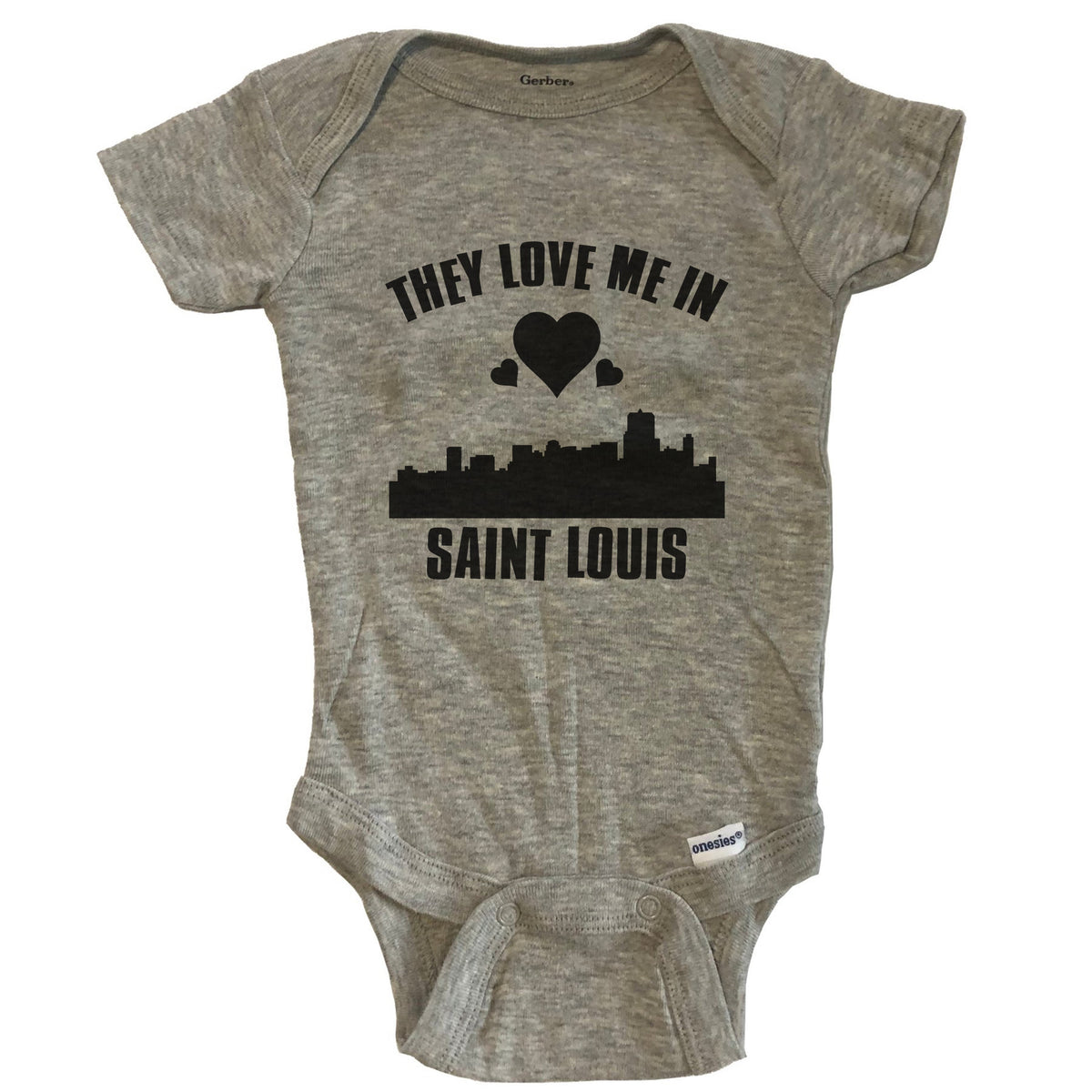 They Love Me In Saint Louis Missouri Hearts Skyline One Piece Baby Bodysuit - Grey