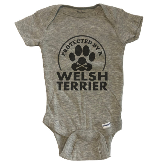 Protected By A Welsh Terrier Funny Baby Onesie