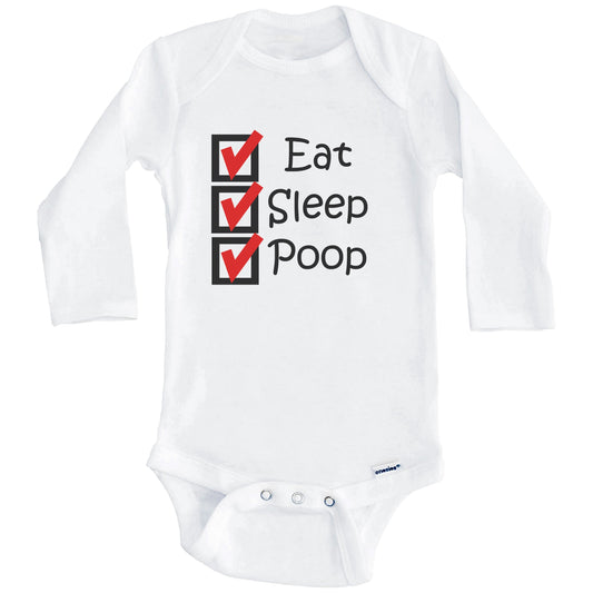Eat Sleep Poop Checklist Funny Baby Onesie (Long Sleeves)