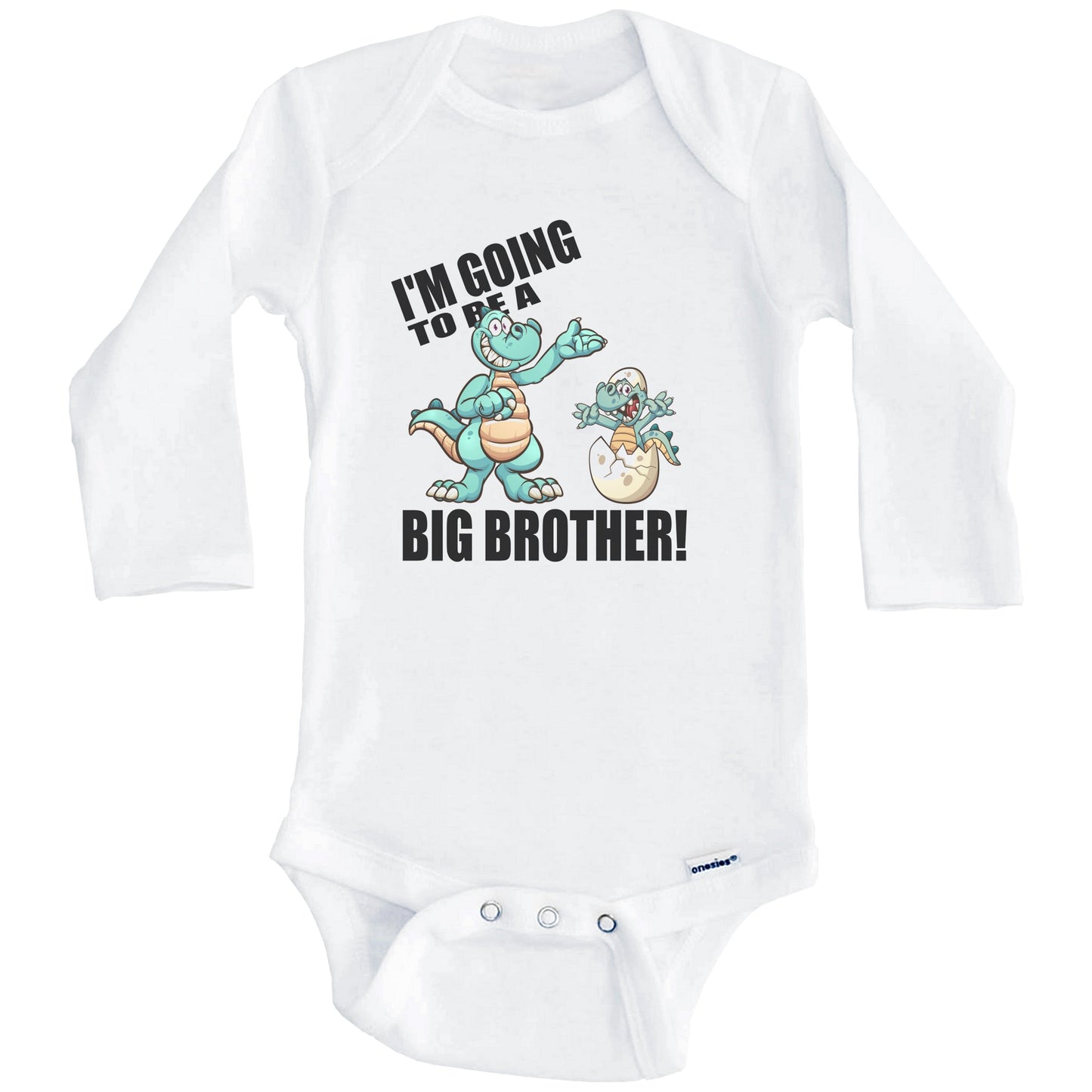 I'm Going To Be A Big Brother Dinosaur Baby Announcement Baby Onesie (Long Sleeves)