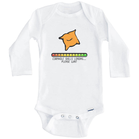 Cornhole Skills Loading Please Wait Funny Baby Onesie (Long Sleeves)