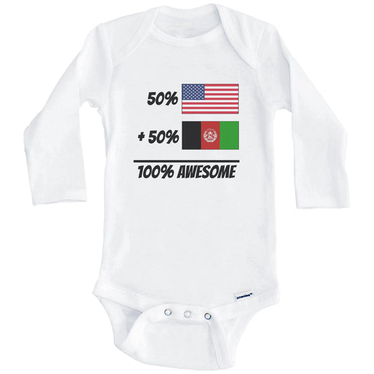 50% American Plus 50% Afghan Equals 100% Awesome Cute Afghanistan Flag Baby Onesie (Long Sleeves)