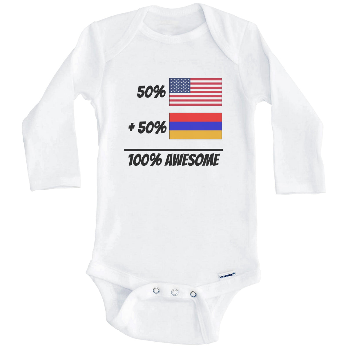 50% American Plus 50% Armenian Equals 100% Awesome Cute Armenia Flag Baby Onesie (Long Sleeves)