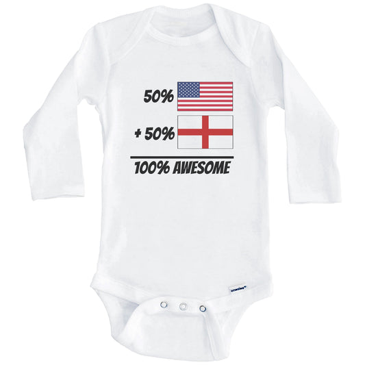 50% American Plus 50% English Equals 100% Awesome Cute England Flag Baby Onesie (Long Sleeves)