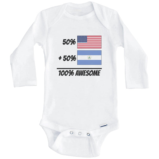 50% American Plus 50% Nicaraguan Equals 100% Awesome Cute Nicaragua Flag Baby Onesie (Long Sleeves)