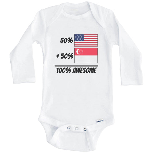 50% American Plus 50% Singaporean Equals 100% Awesome Cute Singapore Flag Baby Onesie (Long Sleeves)