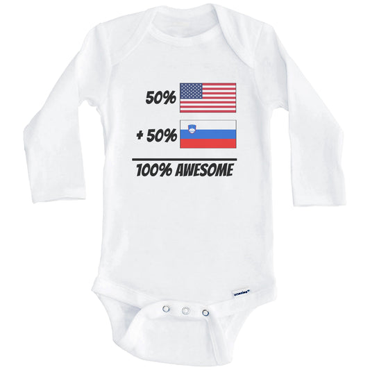 50% American Plus 50% Slovenian Equals 100% Awesome Cute Slovenia Flag Baby Onesie (Long Sleeves)