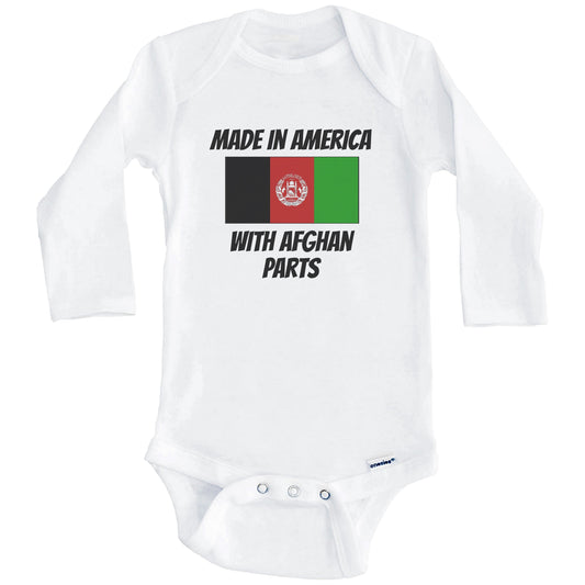 Made In America With Afghan Parts Afghanistan Flag Funny Baby Onesie (Long Sleeves)