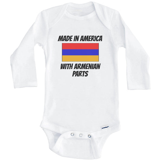 Made In America With Armenian Parts Armenia Flag Funny Baby Onesie (Long Sleeves)