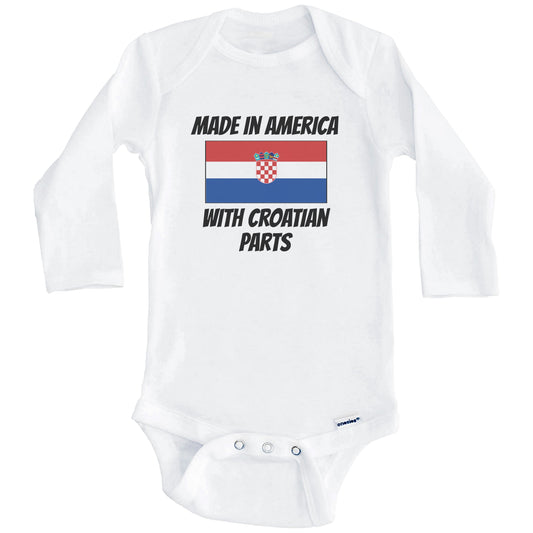 Made In America With Croatian Parts Croatia Flag Funny Baby Onesie (Long Sleeves)