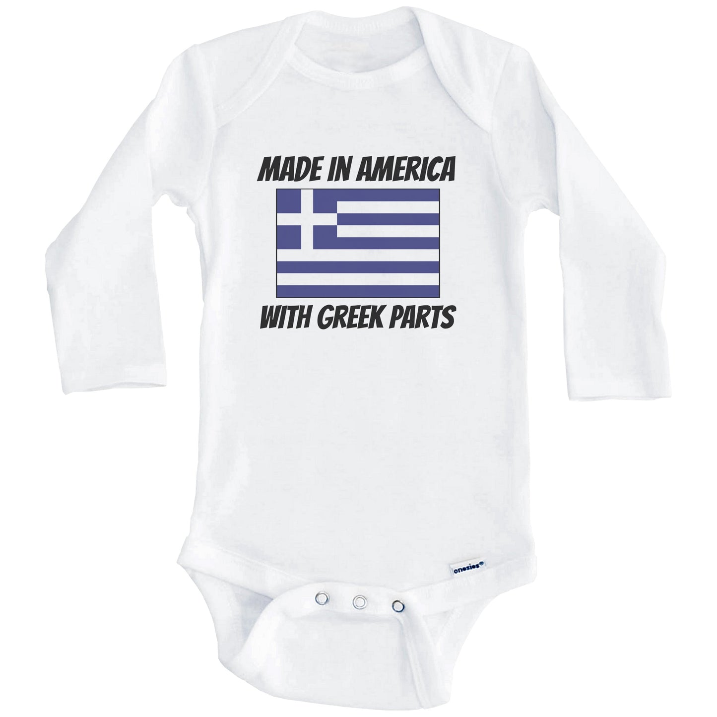 Made In America With Greek Parts Greece Flag Funny Baby Onesie (Long Sleeves)