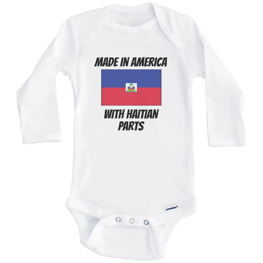 Made In America With Haitian Parts Haiti Flag Funny Baby Onesie (Long Sleeves)