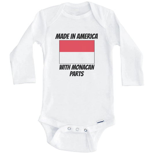 Made In America With Monacan Parts Monaco Flag Funny Baby Onesie (Long Sleeves)