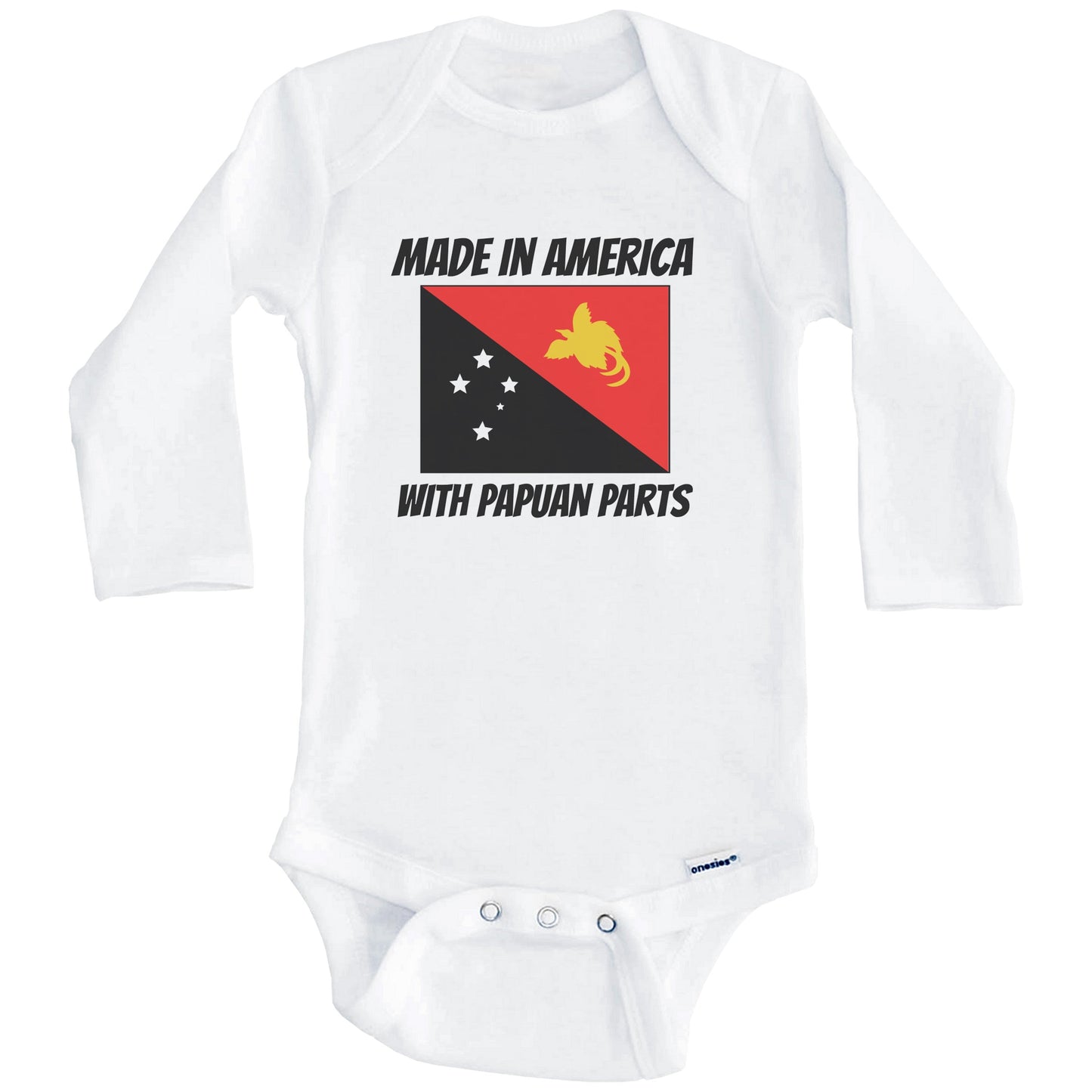 Made In America With Papuan Parts Papua New Guinea Flag Funny Baby Onesie (Long Sleeves)