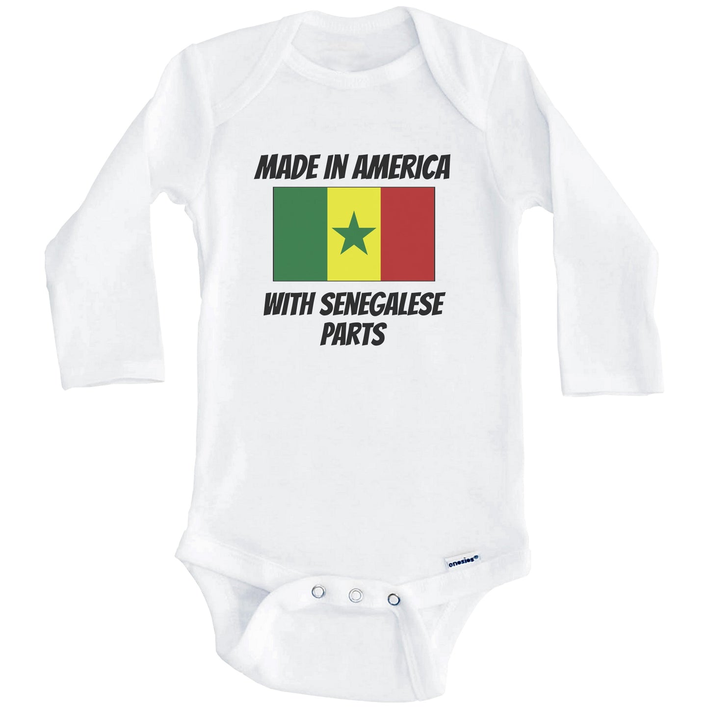 Made In America With Senegalese Parts Senegal Flag Funny Baby Onesie (Long Sleeves)