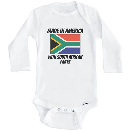 Made In America With South African Parts South Africa Flag Funny Baby Onesie (Long Sleeves)