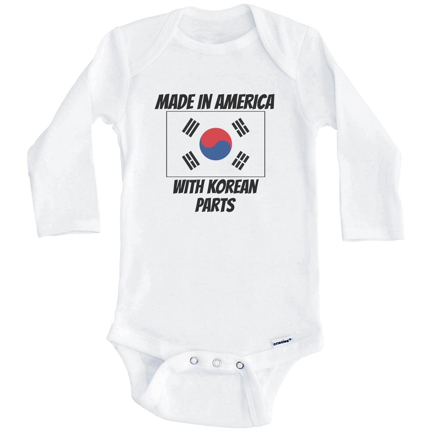Made In America With Korean Parts South Korea Flag Funny Baby Onesie (Long Sleeves)