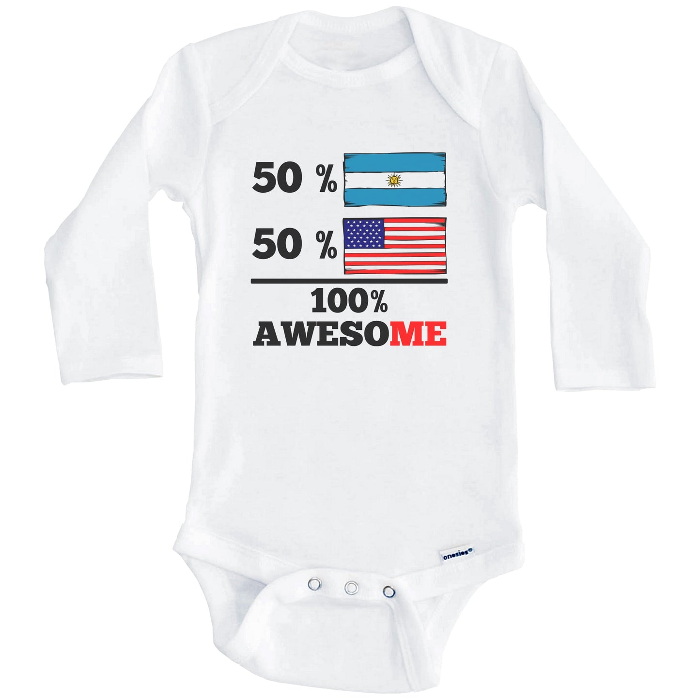 Half Argentinian Half American 100% Awesome Baby Onesie (Long Sleeves)