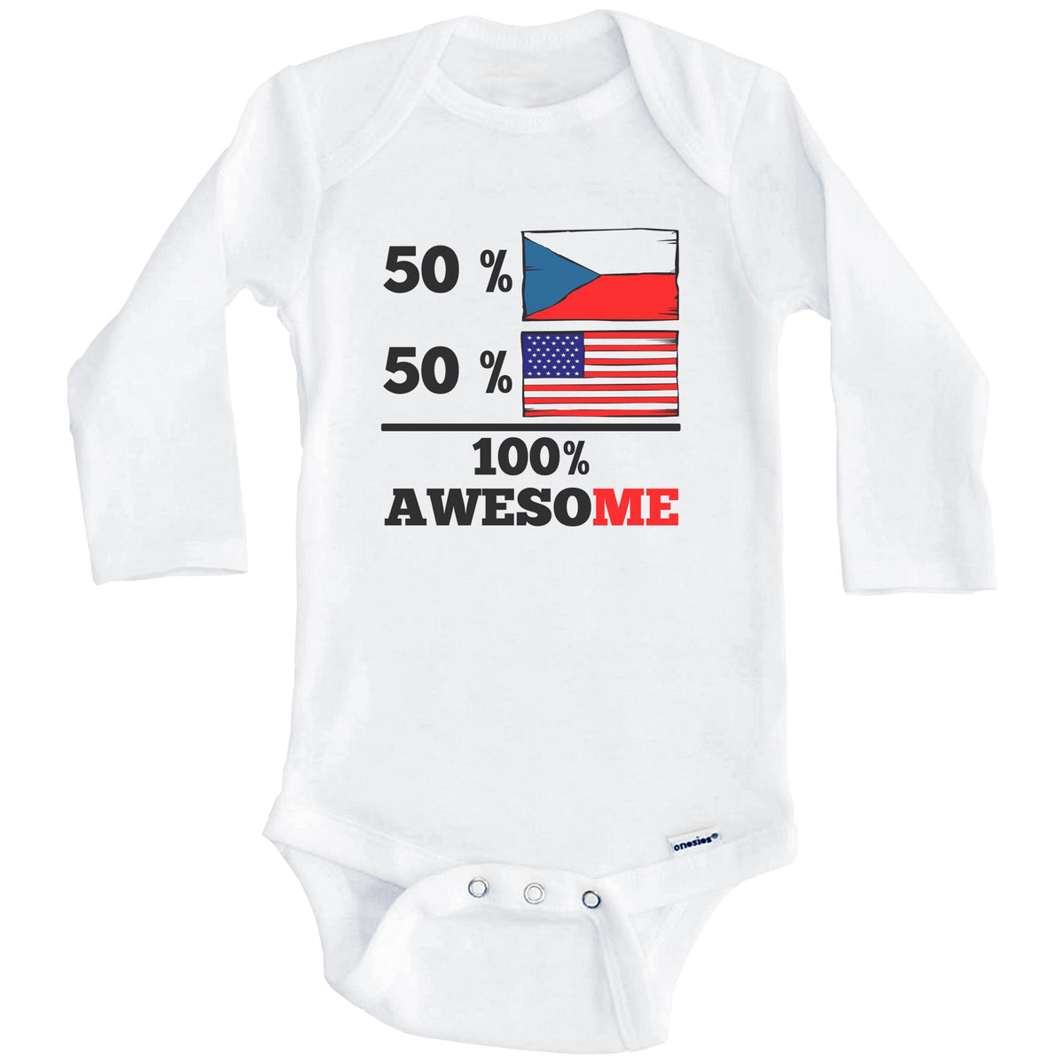 Half Czech Half American 100% Awesome Baby Onesie (Long Sleeves)