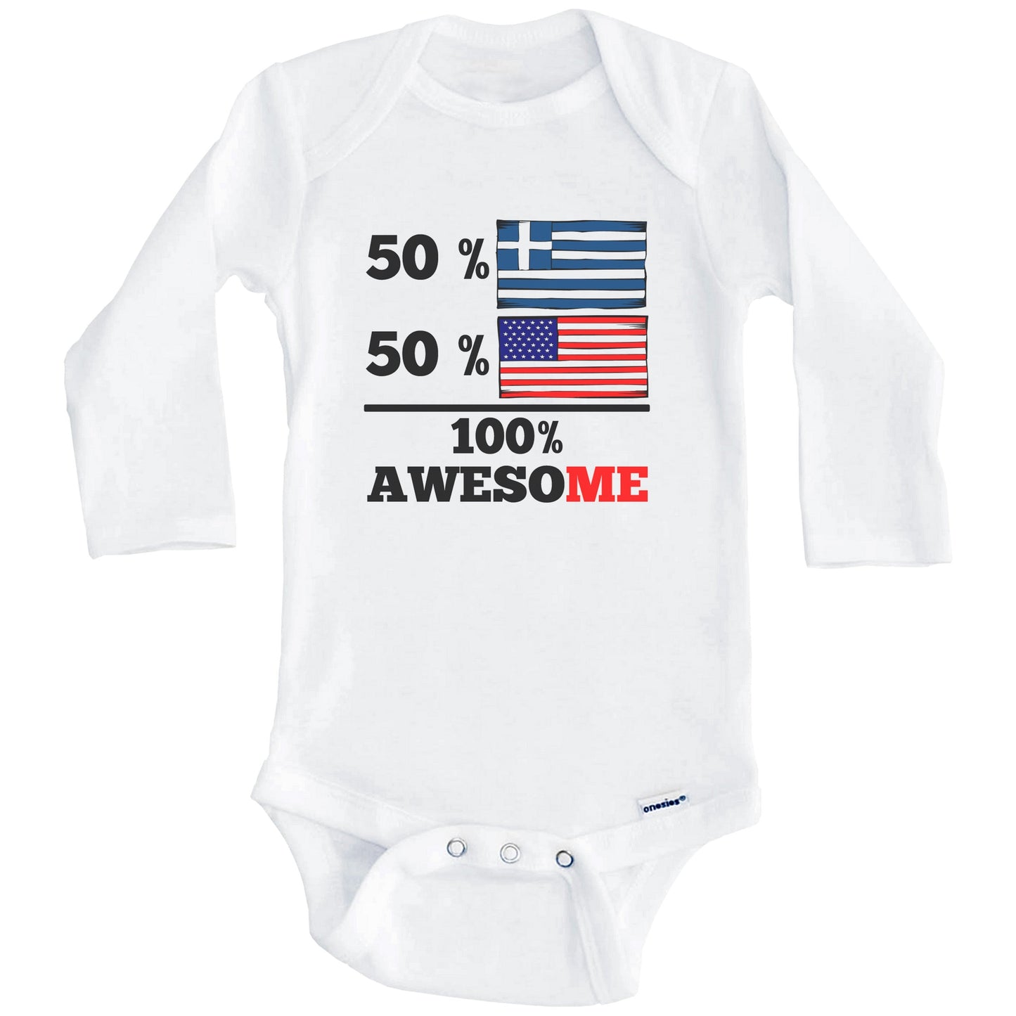 Half Greek Half American 100% Awesome Baby Onesie (Long Sleeves)