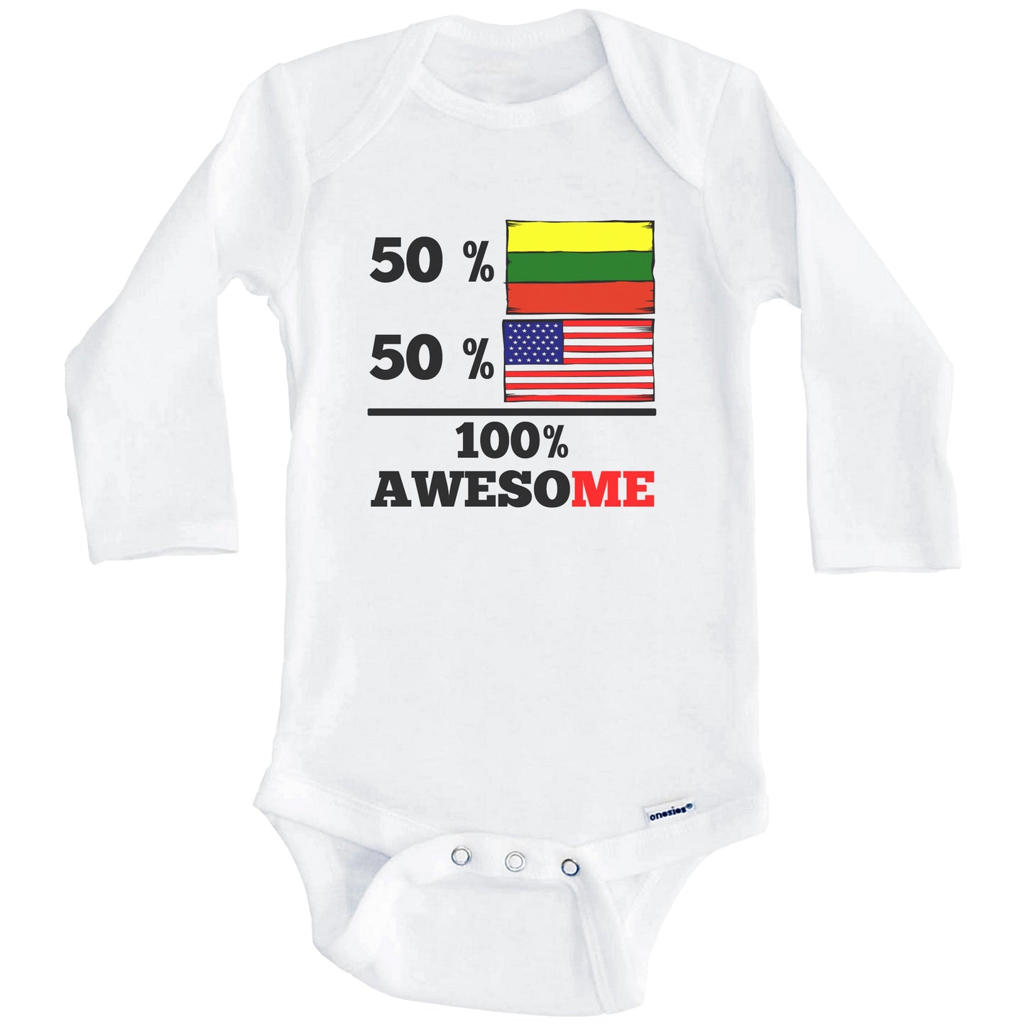 Half Lithuanian Half American 100% Awesome Baby Onesie (Long Sleeves)